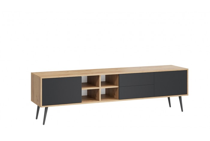 Тумба ТВ Тип 5 с опорами Дуб Крафт золотой, Антрацит, Серый