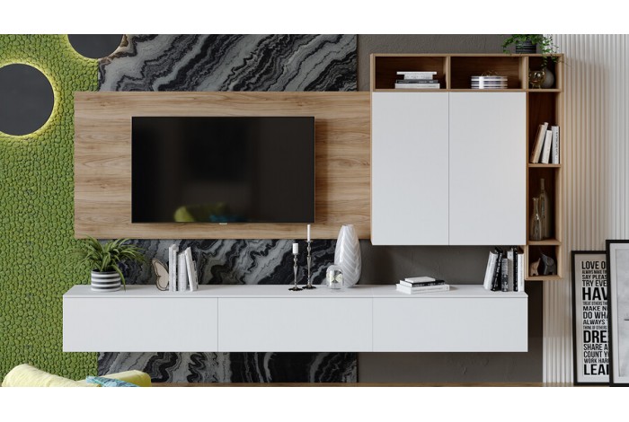 Модульная гостиная «Порто» Яблоня Беллуно, Белый софт