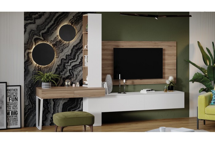 Модульная гостиная «Порто» Яблоня Беллуно, Белый софт