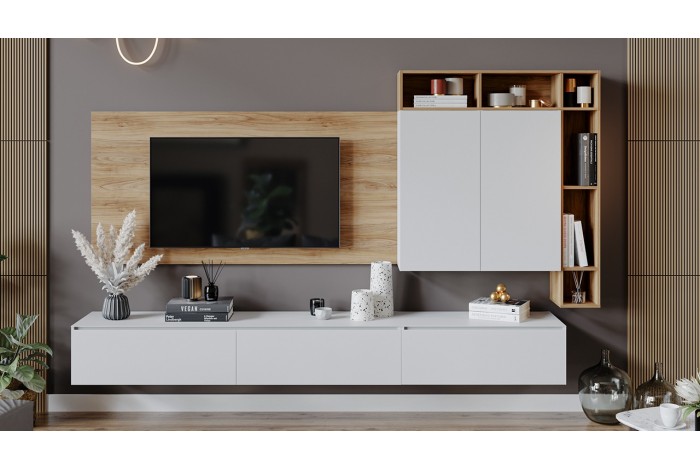 Модульная гостиная «Глосс» Яблоня Беллуно, Белый глянец, Стекло Белый глянец