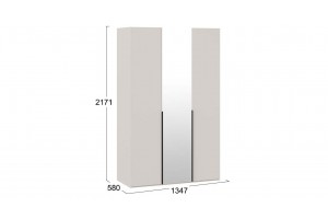 Шкаф для одежды Порто (580) с 2 глухими и 1 зеркальной дверями Кашемир матовый, Кашемир сатин