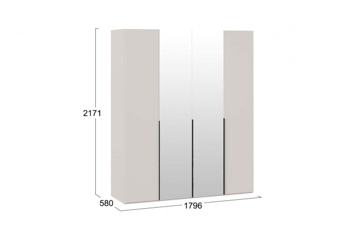 Шкаф для одежды «Порто» (580) с 2 глухими и 2 зеркальными дверями - СМ-393.07.108 Кашемир матовый, Кашемир сатин