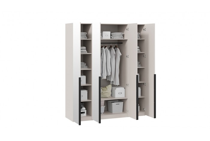 Шкаф для одежды «Порто» (580) с 2 глухими и 2 зеркальными дверями - СМ-393.07.108 Кашемир матовый, Кашемир сатин