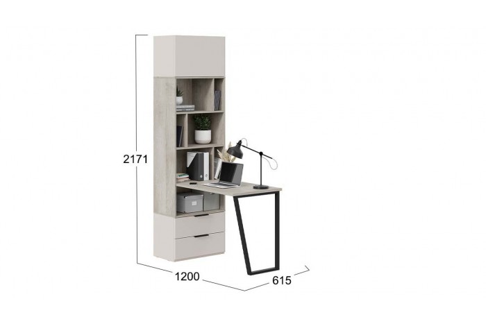 Шкаф комбинированный «Порто» (366) со столом Исп.2 - СМ-393.07.200 Кашемир матовый, Баттл Рок, Кашемир сатин