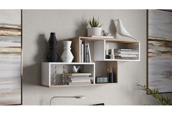 Полка настенная Тип 4 Дуб Сонома, Белый (поры дерева)