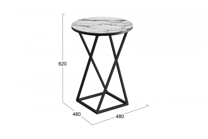 Стол журнальный ДП 1-03-05 исп. 2 Черный, Стекло Мрамор белый