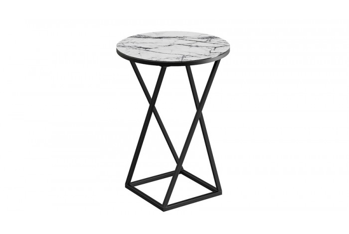 Стол журнальный ДП 1-03-05 исп. 2 Черный, Стекло Мрамор белый
