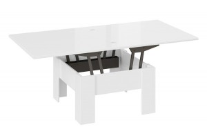 Стол журнальный (трансформер) Glance Тип 1 Белый (поры дерева), Стекло Белый глянец