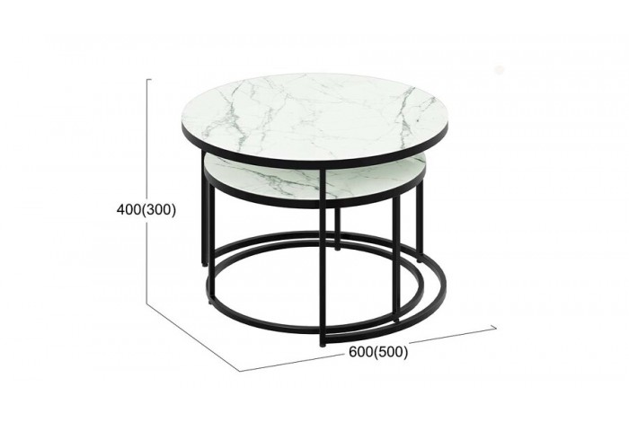 Стол журнальный «Вега» Черный, Стекло белый мрамор