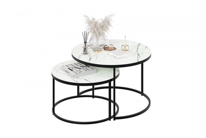 Стол журнальный «Вега» Черный, Стекло белый мрамор