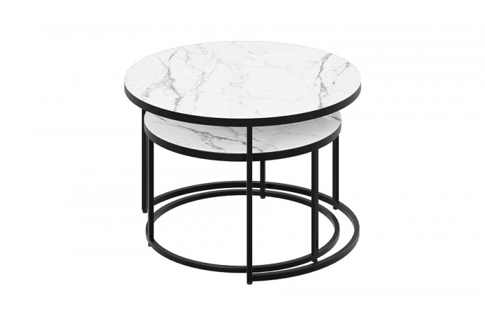 Стол журнальный «Вега» Черный, Стекло белый мрамор
