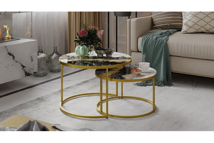 Стол журнальный «Вега» Золото, Стекло Золотой мрамор