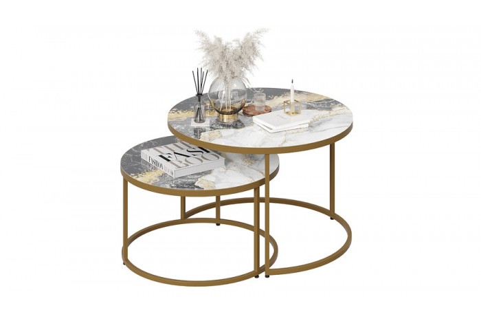 Стол журнальный «Вега» Золото, Стекло Золотой мрамор