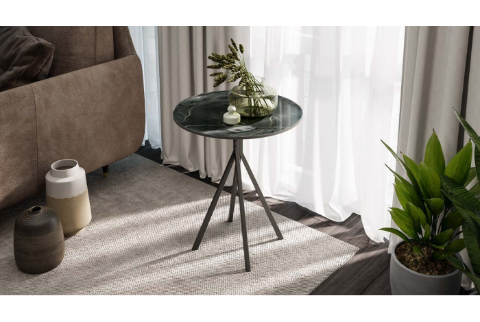 Стол журнальный ДП 1-04-14 Черный, Стекло Камень №12