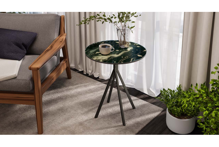 Стол журнальный ДП 1-04-14 Черный, Стекло Камень №7