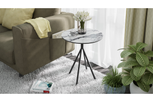 Стол журнальный ДП 1-04-14 Черный, Стекло Мрамор белый