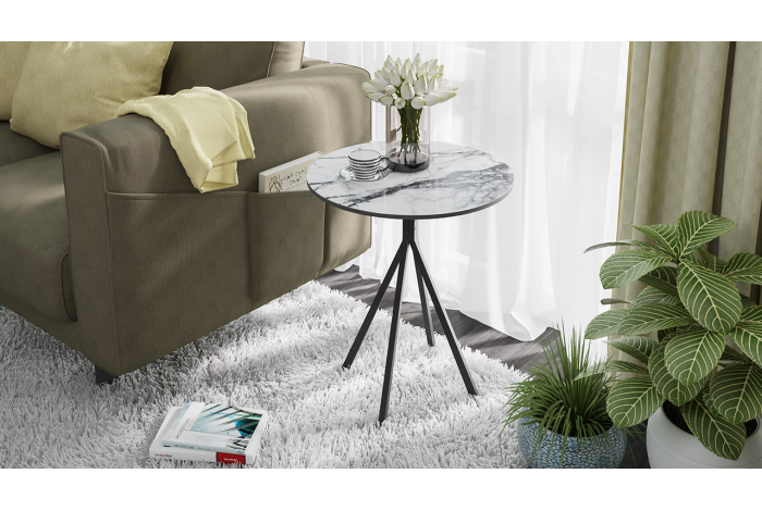 Стол журнальный ДП 1-04-14 Черный, Стекло Мрамор белый