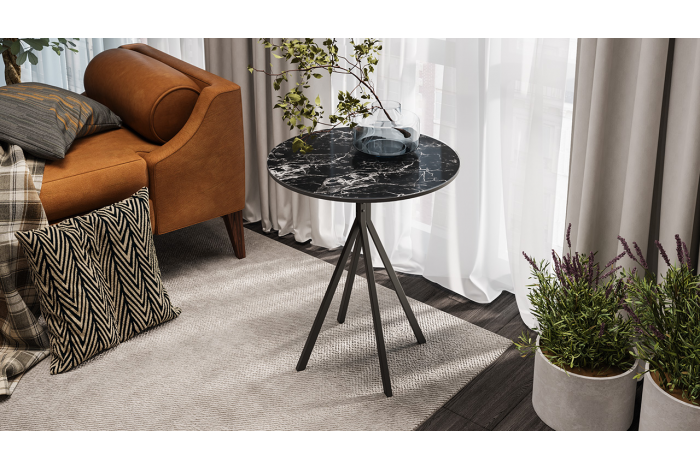 Стол журнальный ДП 1-04-14 Черный, Стекло Мрамор черный