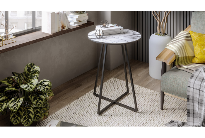 Стол журнальный ДП 1-04-15 Черный, Стекло Мрамор белый