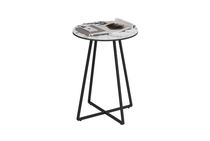 Стол журнальный ДП 1-04-15 Черный, Стекло Мрамор белый