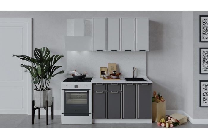 Кухонный гарнитур «Белладжио» длиной 120 см Белый, Фон белый, Софт графит