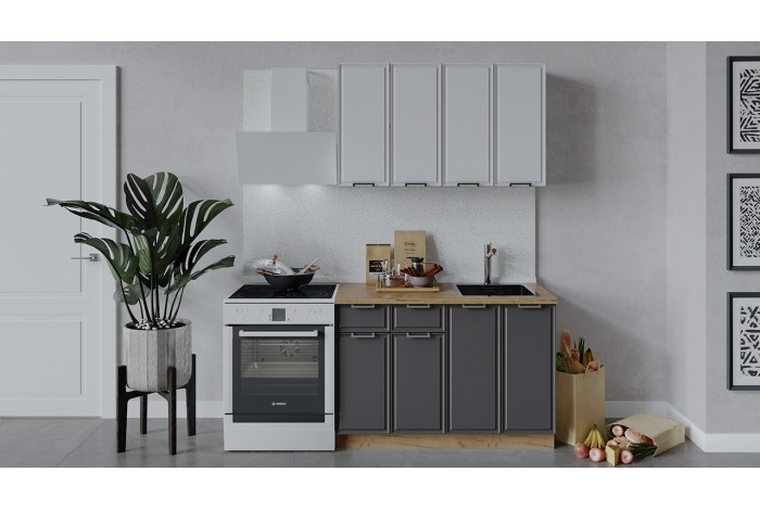 Кухонный гарнитур «Белладжио» длиной 120 см Дуб Крафт золотой, Фон белый, Софт графит