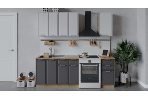 Кухонный гарнитур Белладжио длиной 160 см Дуб Крафт золотой, Фон белый, Софт графит