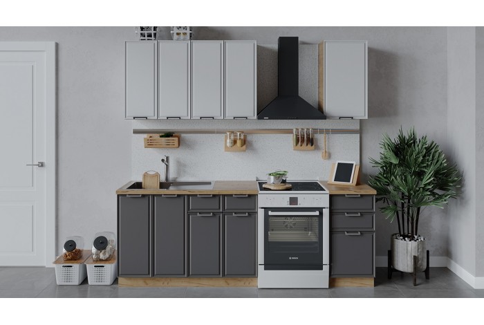 Кухонный гарнитур «Белладжио» длиной 160 см Дуб Крафт золотой, Фон белый, Софт графит