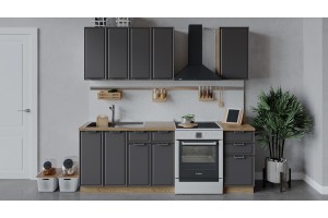 Кухонный гарнитур Белладжио длиной 160 см Дуб Крафт золотой, Софт графит