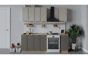 Кухонный гарнитур Белладжио длиной 160 см Дуб Крафт золотой, Софт панакота, Софт капучино