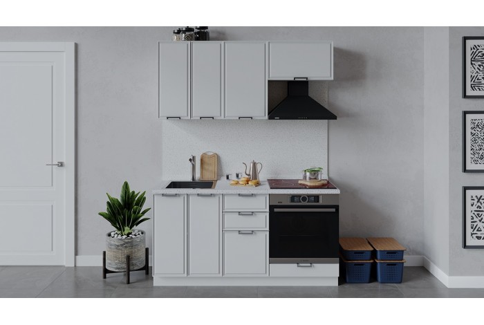 Кухонный гарнитур «Белладжио» длиной 160 см со шкафом НБ Белый, Фон белый