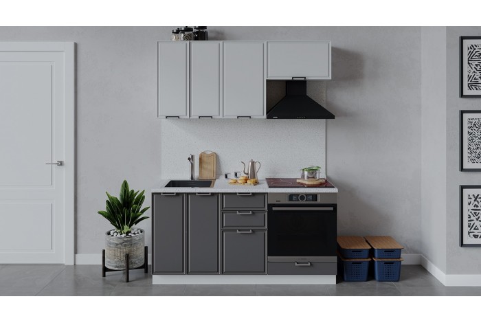 Кухонный гарнитур «Белладжио» длиной 160 см со шкафом НБ Белый, Фон белый, Софт графит