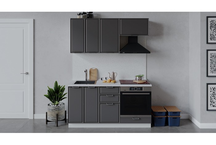 Кухонный гарнитур «Белладжио» длиной 160 см со шкафом НБ Белый, Софт графит