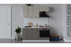 Кухонный гарнитур Белладжио длиной 160 см со шкафом НБ Белый, Софт панакота, Софт капучино