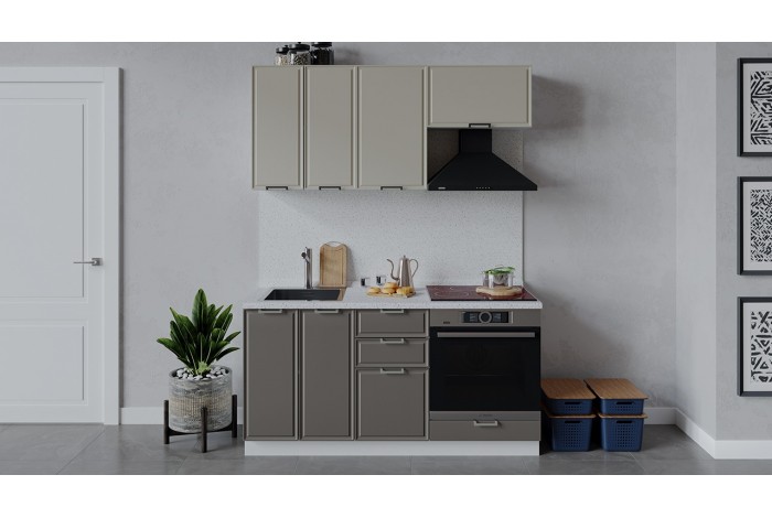 Кухонный гарнитур «Белладжио» длиной 160 см со шкафом НБ Белый, Софт панакота, Софт капучино