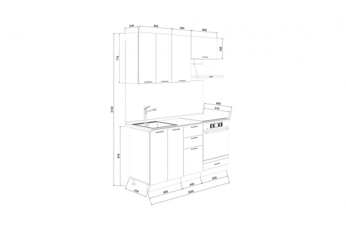 Кухонный гарнитур «Белладжио» длиной 160 см со шкафом НБ Белый, Фон белый, Софт графит