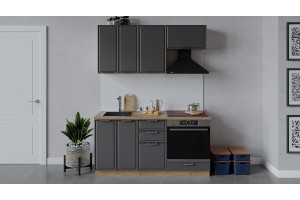 Кухонный гарнитур Белладжио длиной 160 см со шкафом НБ Дуб Крафт золотой, Софт графит