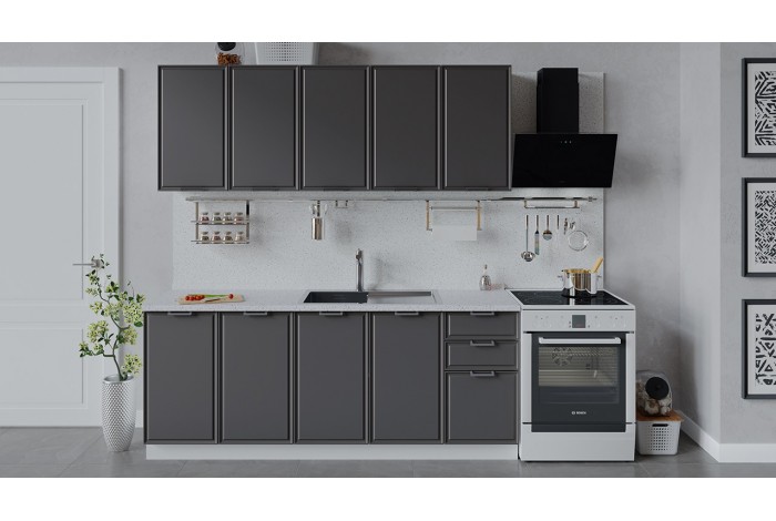 Кухонный гарнитур «Белладжио» длиной 200 см Белый, Софт графит