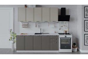 Кухонный гарнитур Белладжио длиной 200 см Белый, Софт панакота, Софт капучино