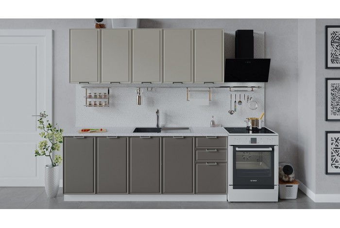 Кухонный гарнитур «Белладжио» длиной 200 см Белый, Софт панакота, Софт капучино