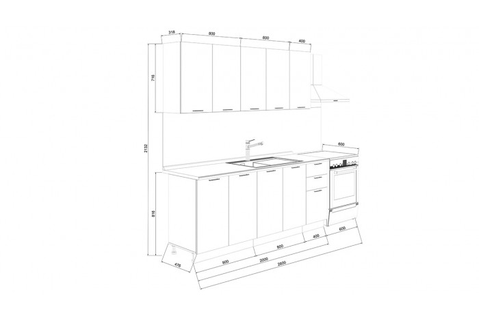 Кухонный гарнитур «Белладжио» длиной 200 см Белый, Софт панакота, Софт капучино