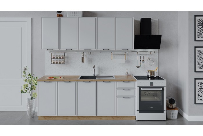 Кухонный гарнитур «Белладжио» длиной 200 см Дуб Крафт золотой, Фон белый