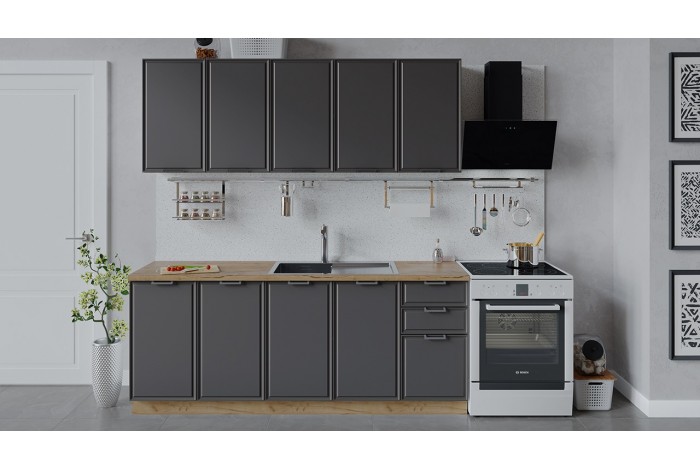 Кухонный гарнитур «Белладжио» длиной 200 см Дуб Крафт золотой, Софт графит