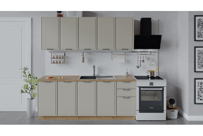 Кухонный гарнитур «Белладжио» длиной 200 см Дуб Крафт золотой, Софт панакота