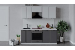 Кухонный гарнитур Белладжио длиной 200 см со шкафом НБ Белый, Фон белый, Софт графит