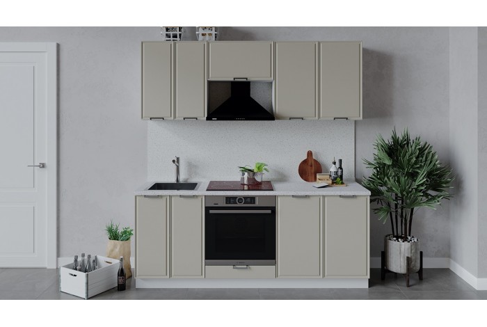 Кухонный гарнитур «Белладжио» длиной 200 см со шкафом НБ Белый, Софт панакота