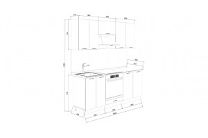 Кухонный гарнитур Белладжио длиной 200 см со шкафом НБ Белый, Софт панакота