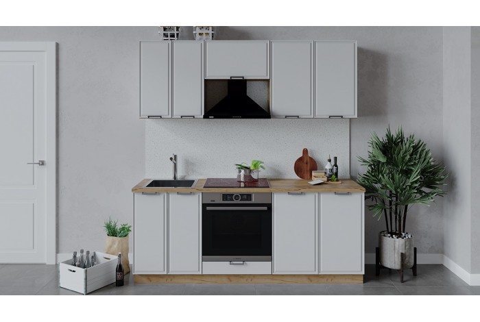 Кухонный гарнитур «Белладжио» длиной 200 см со шкафом НБ Дуб Крафт золотой, Фон белый