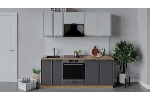 Кухонный гарнитур Белладжио длиной 200 см со шкафом НБ Дуб Крафт золотой, Фон белый, Софт графит