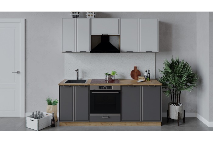 Кухонный гарнитур «Белладжио» длиной 200 см со шкафом НБ Дуб Крафт золотой, Фон белый, Софт графит